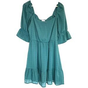 Xtraordinary Women’s Gingham Y2K Green Tiered Babydoll Dress‎ Puff Sleeve Size M